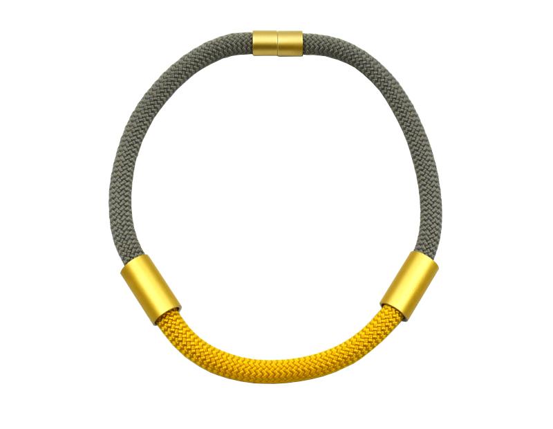 kurze Kette aus Kletterseil mit Aluröhrchen, grau/gelb - gold