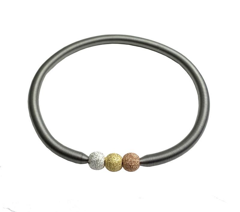 Edelstahlarmband mit 3 diamantierten Kugel, rosegold - gold - weiß