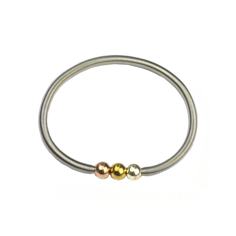 Edelstahlarmband mit 3 Silberkugeln, rosegold - gold - silber