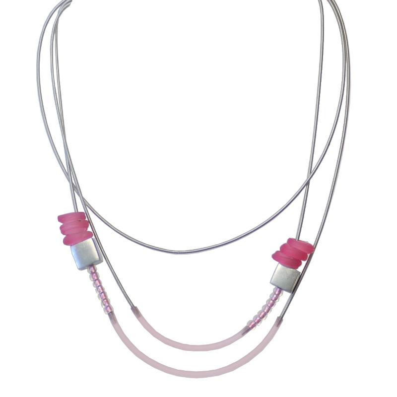 Kurze Edelstahl-Kautschuk-Kette mit Muranoglas, rose-altrose