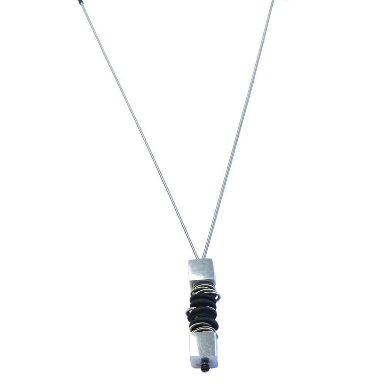 lange Edelstahl-Kautschuk-Kette mit Muranoglas, schwarz