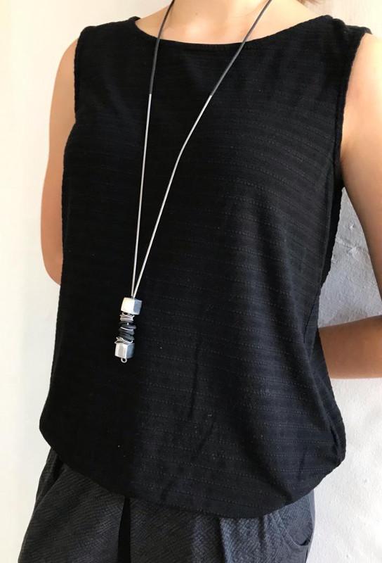 lange Edelstahl-Kautschuk-Kette mit Muranoglas, schwarz