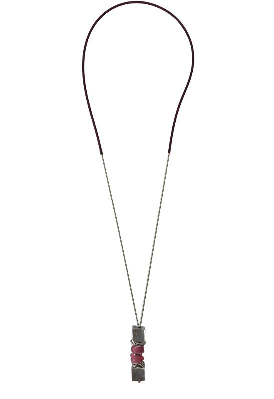 lange Edelstahl-Kautschuk-Kette mit Muranoglas, weinrot-altrose