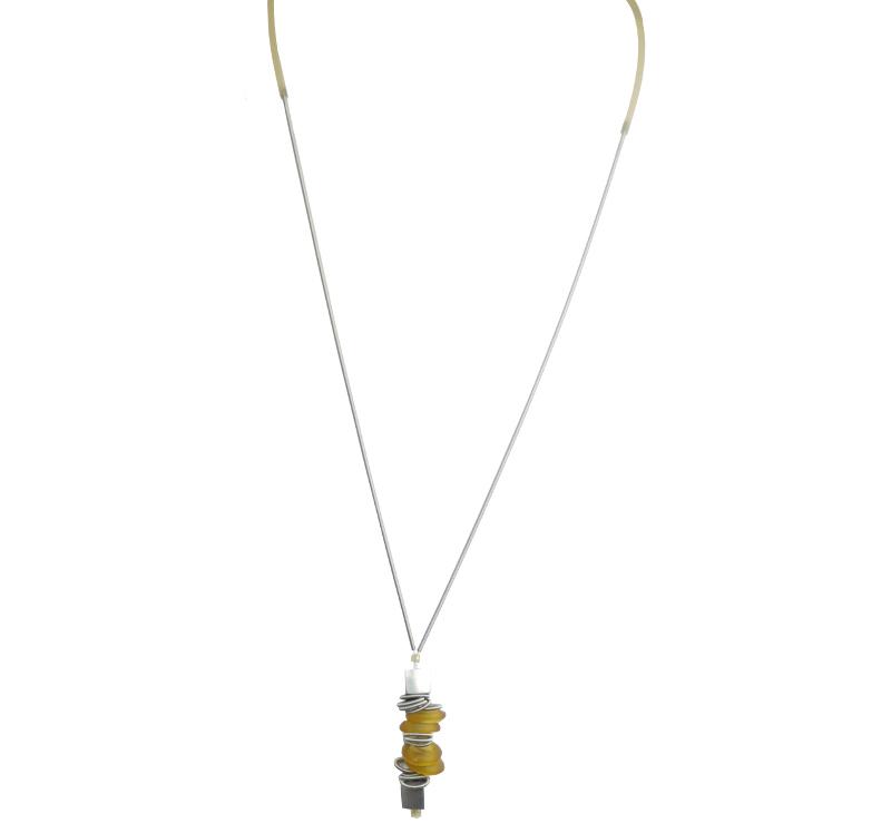 lange Edelstahl-Kautschuk-Kette mit Muranoglas, senfgelb