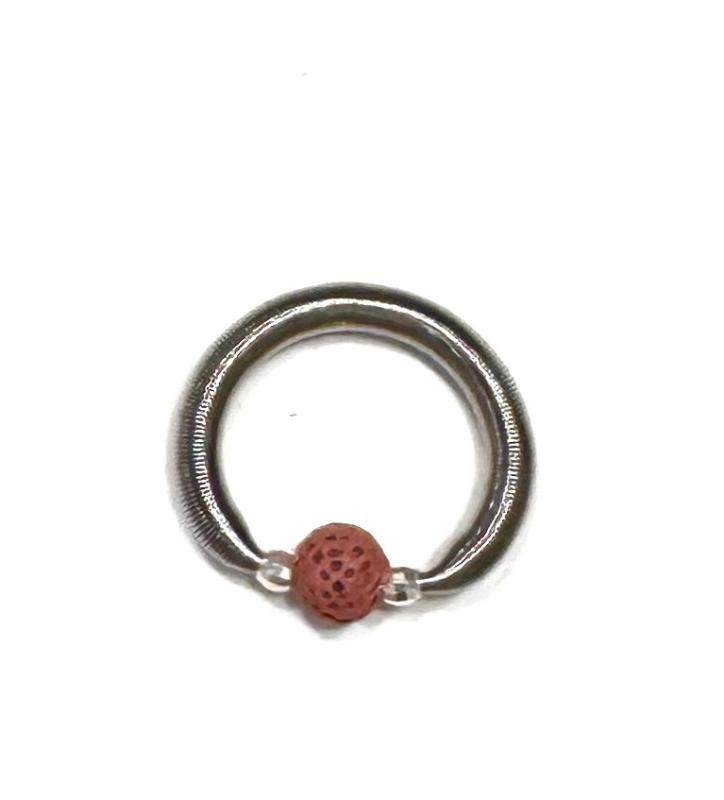 Edelstahlring mit Lavastein und Silberperlen, hellrot