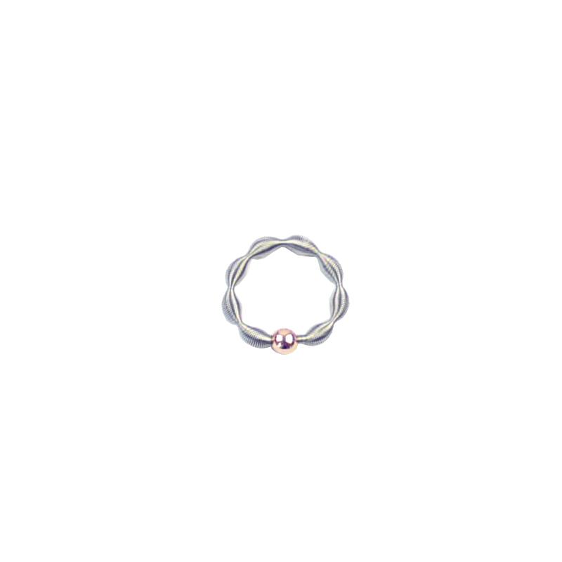 Edelstahlring - Welle mit rosevergoldeter Silberkugel