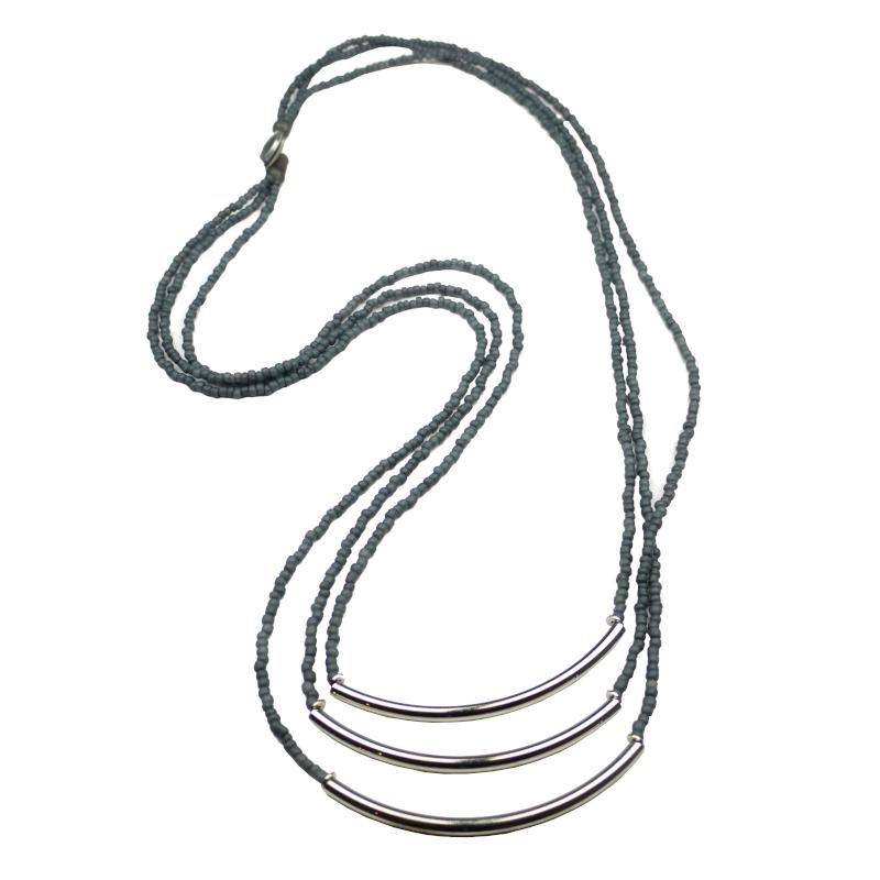 Lange Kette Muranoglas, grau