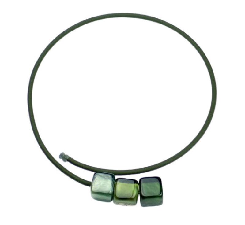 Kautschuk-Muranoglas-Halsreif, olive