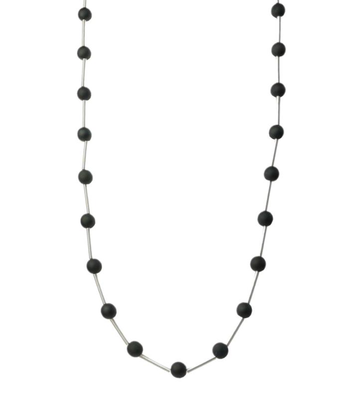 Lange Edelstahlkette mit Muranoglaskugeln, schwarz