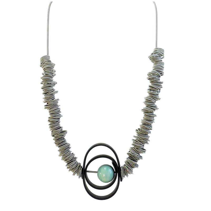 Edelstahlkette mit Muranoglas - schwarz-türkis