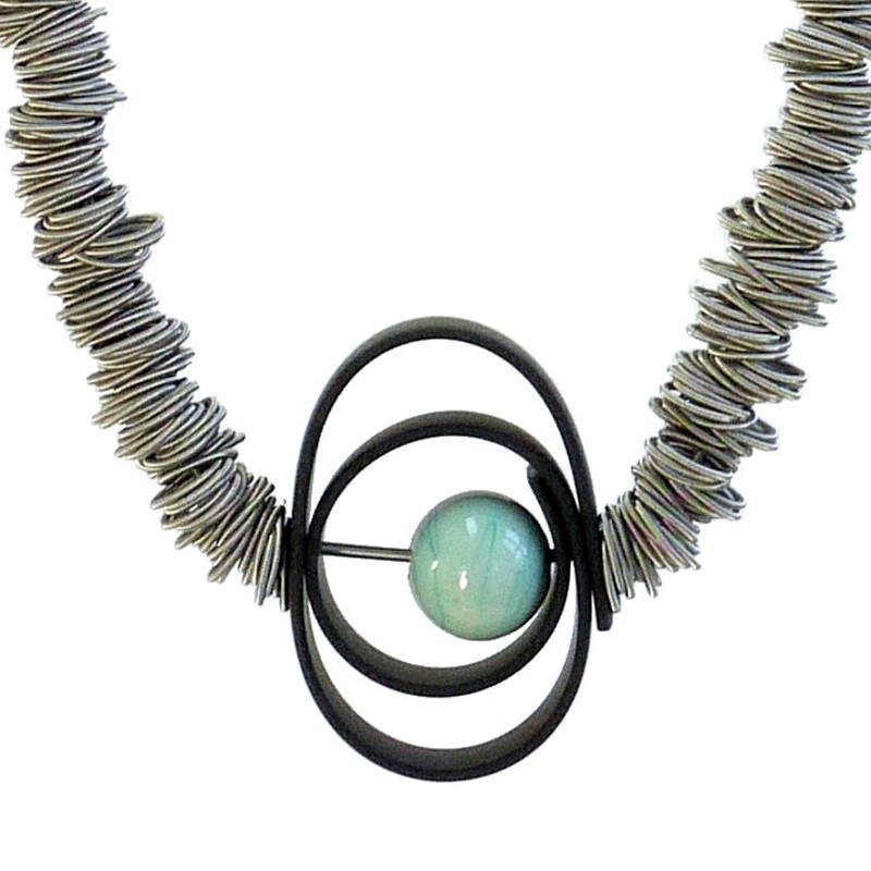 Edelstahlkette mit Muranoglas - schwarz-türkis