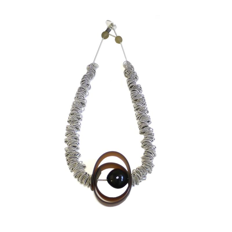 Edelstahlkette mit Muranoglas - schwarz-braun