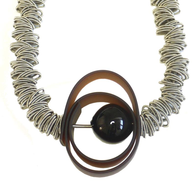 Edelstahlkette mit Muranoglas - schwarz-braun