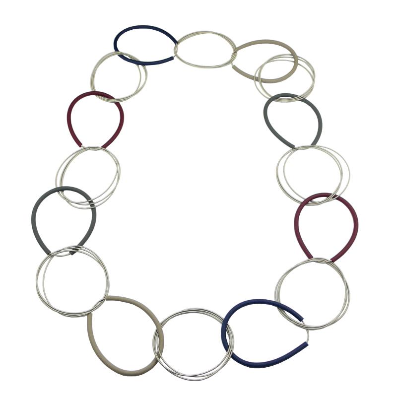 Edelstahlkette mit Kautschuk, blau-bordeaux-beige