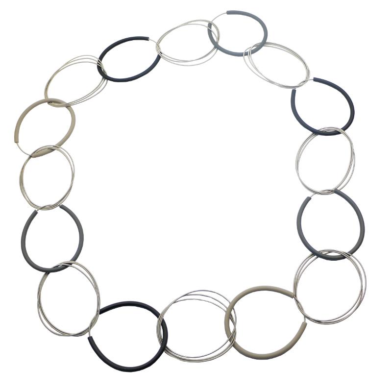 Edelstahlkette mit Kautschuk, schwarz-grau-beige