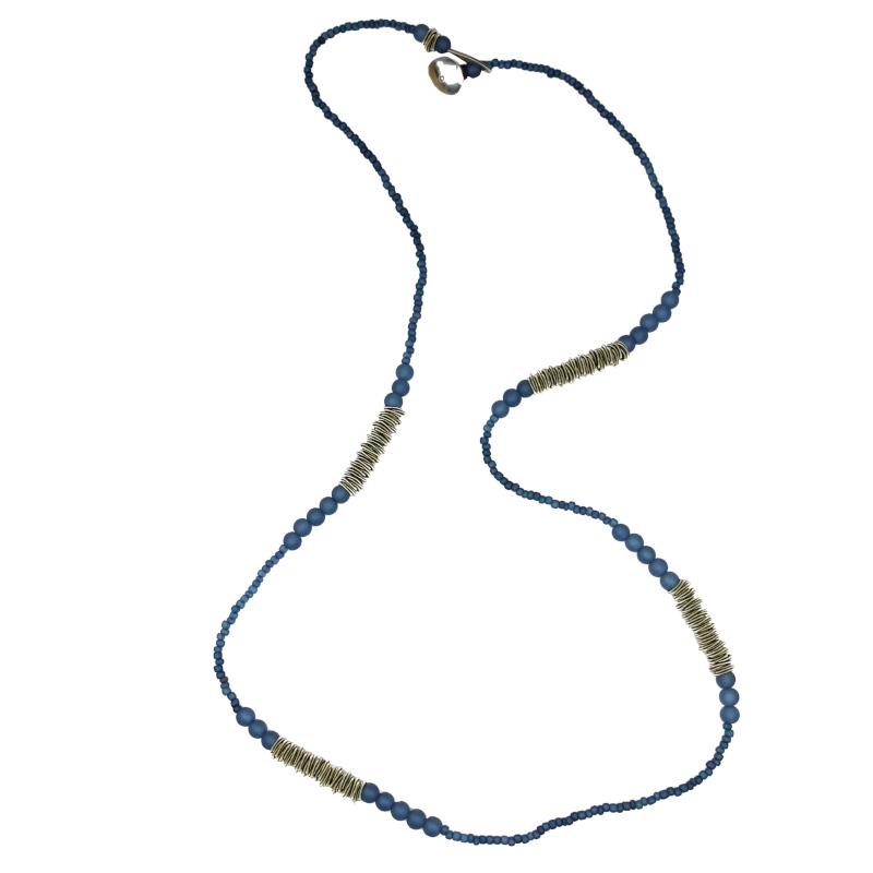 Lange Muranoglas-Edelstahl-Kette, blau
