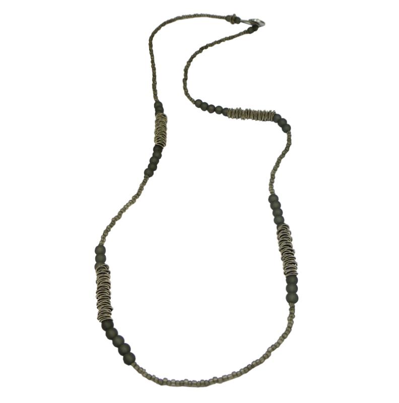 Lange Muranoglas-Edelstahl-Kette, grau