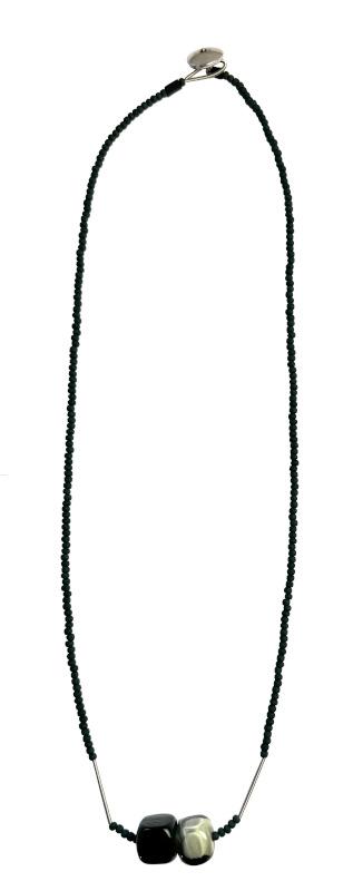 Lange Muranoglas-Edelstahlkette, dunkelgrün-hellgrün