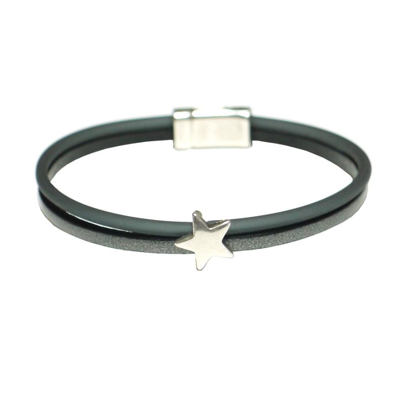 Leder-Kautschuk-Armband mit Stern, stahl-dunkelgrau