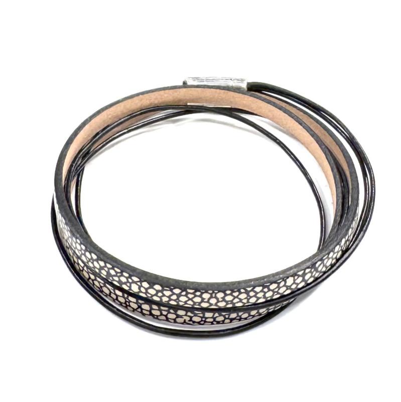 Leder mit ZAMAK-Verschluss, schwarz-beige