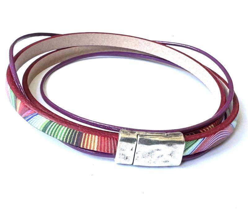 Leder mit ZAMAK-Verschluss, bunt - magenta