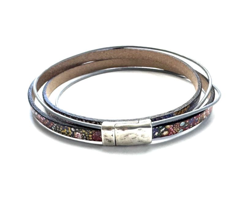 Leder mit ZAMAK-Verschluss, bunt - grau