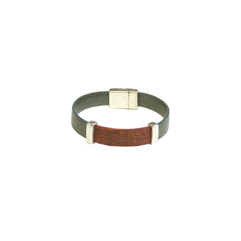 Lederarmband mit Schieber, anthrazit-rostrot