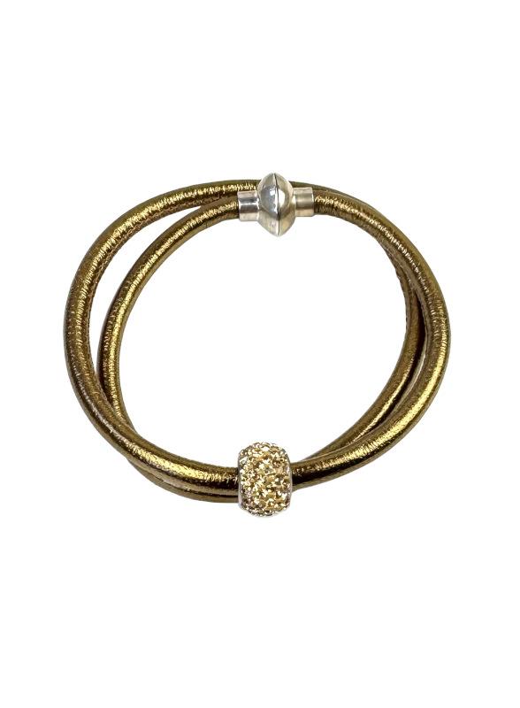 Leder mit Strassperle, vintage met.-beige