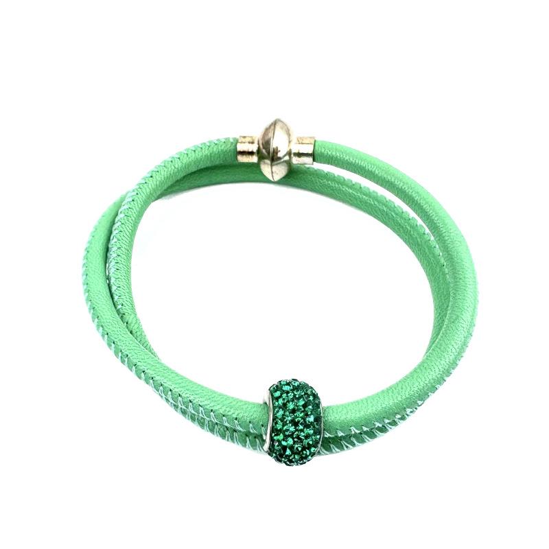 Leder mit Strassperle, emerald