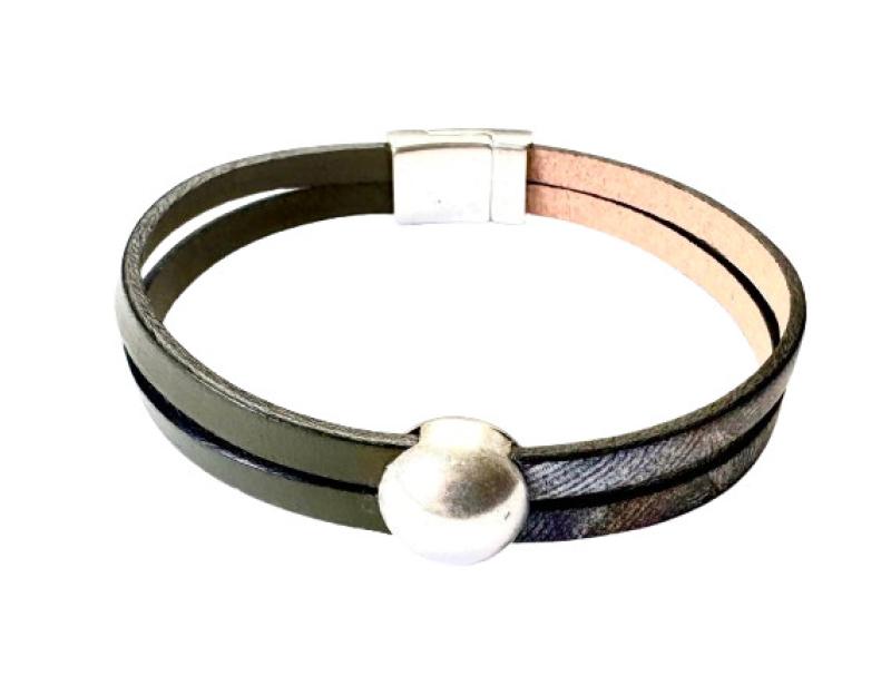 Lederarmband Halbkugel, khaki-bunt