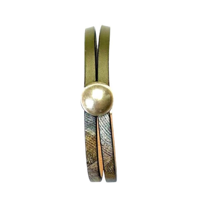 Lederarmband Halbkugel, khaki-bunt