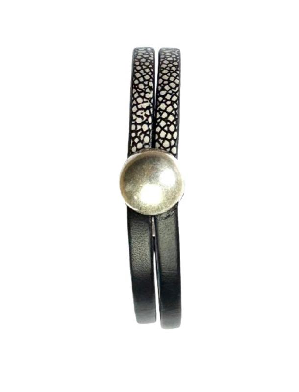 Lederarmband Halbkugel, schwarz-mint-gemustert