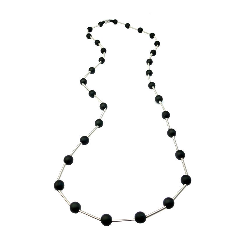 Lange Edelstahlkette mit Muranoglaskugeln, schwarz