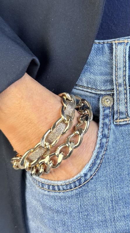 Perlon-Armband mit Gliederkette, gold-sand