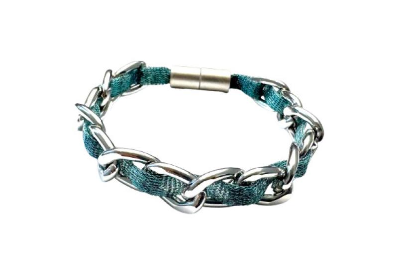 Perlon-Armband mit Gliederkette, petrol
