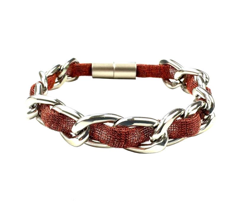 Perlon-Armband mit Gliederkette, rostrot