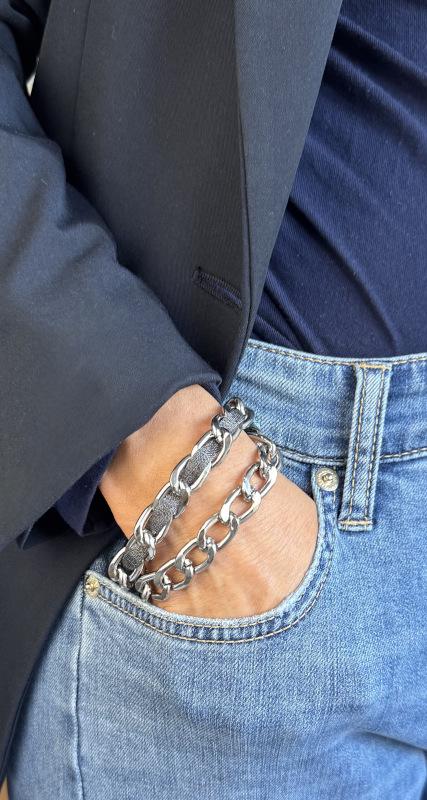 Perlon-Armband mit Gliederkette, petrol