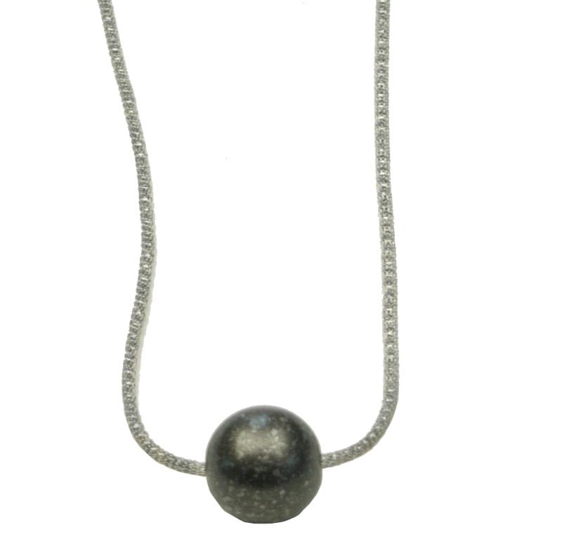 Perlon-Metall-Kette mit Kunsthrazkugeln, silbergrau - altsilber/schwarz - Kopie