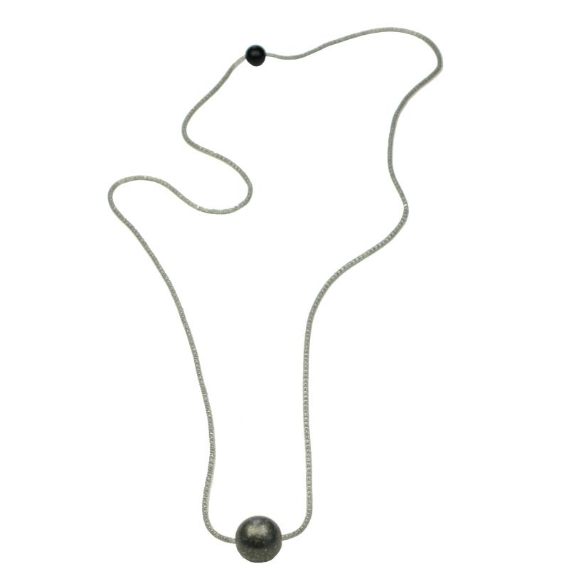 Perlon-Metall-Kette mit Kunsthrazkugeln, silbergrau - altsilber/schwarz - Kopie