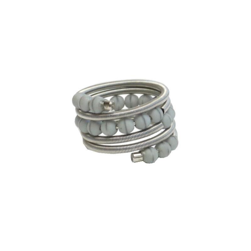 Edelstahlring mit Muranoglas, hellgrau