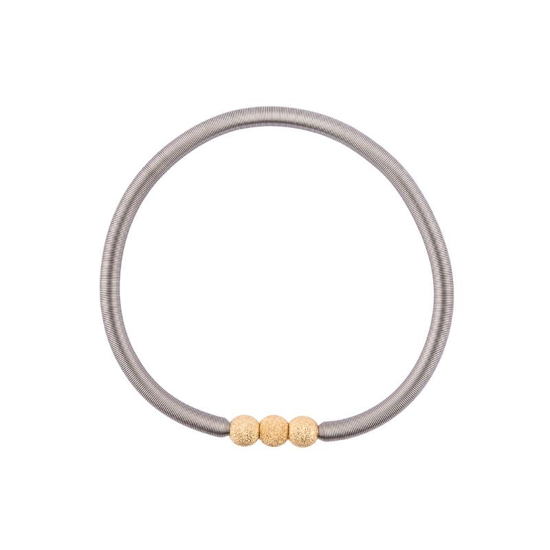 Edelstahlarmband mit 3 diamantierten Silberkugeln, gold