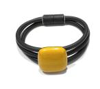 Armband aus Kautschuk mit Muranoglasplatte, honig-schwarz
