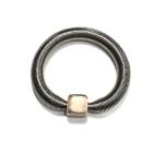 Edelstahlring mit Keramikwürfel, beige