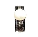 Lederarmband mit Platte aus ZAMAK, schwarz-beige