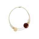 Kurze Kette mit Kautschuk, Muranoglas und Kunstharz, gold/kristall - bernstein/creme